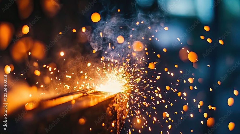 Obraz premium Close-up of Sparks Flying from Welding Torch on Metal