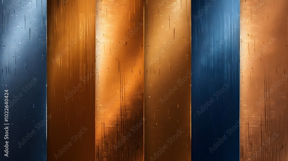 Vertical striped abstract background in blue, gold, and copper with copy space for text Vertical striped abstract background in blue, gold, and copper with copy space for text