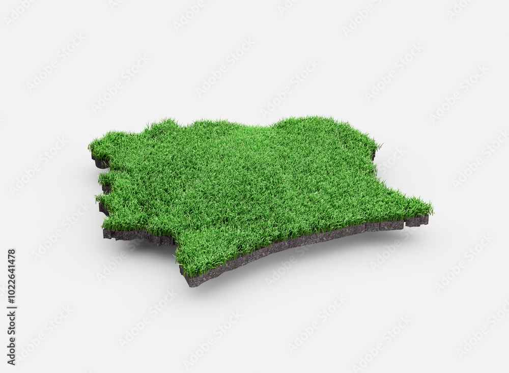 Fototapeta premium Ivory Coast Map Soil Land Geology Cross Section Green Grass And Rock Ground Texture 3d Illustration