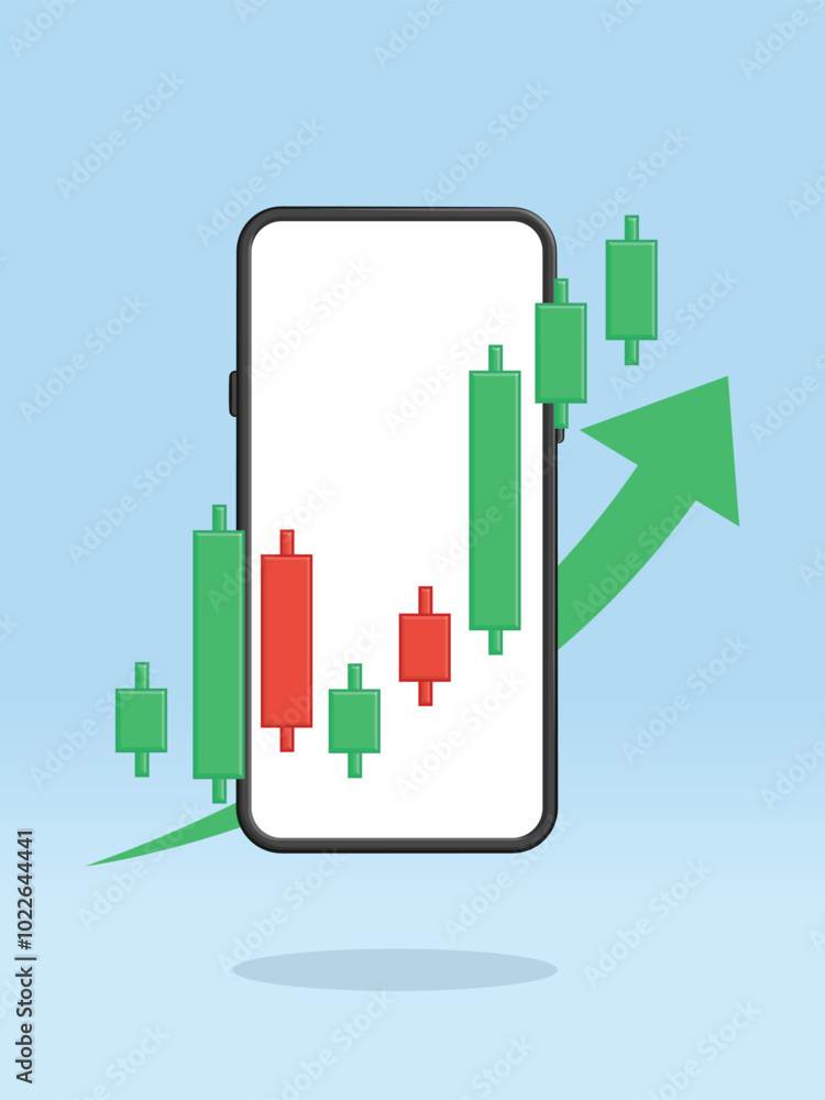 Obraz premium Smartphone Stocks Price Chart Up Arrow