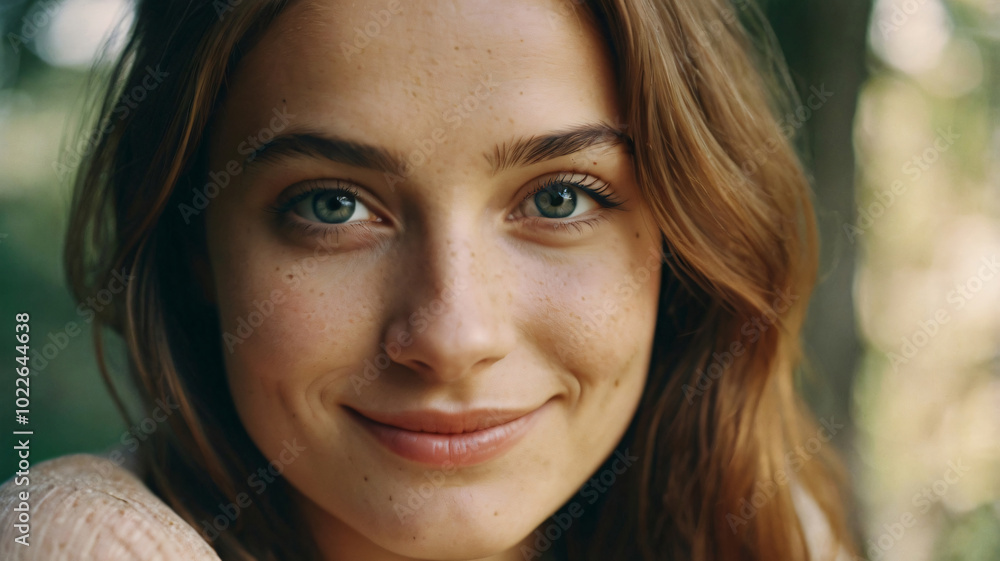 Young woman smiles. Close up.Long hair and bright eyes. commercial photo. copy space Young woman smiles. Close up.Long hair and bright eyes. commercial photo. copy space