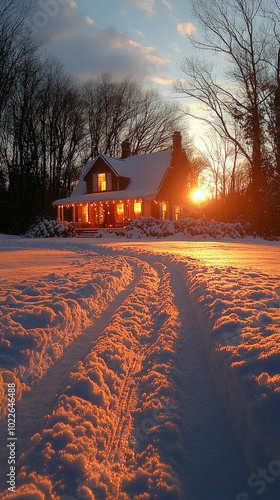 snowy evening outside a cha...