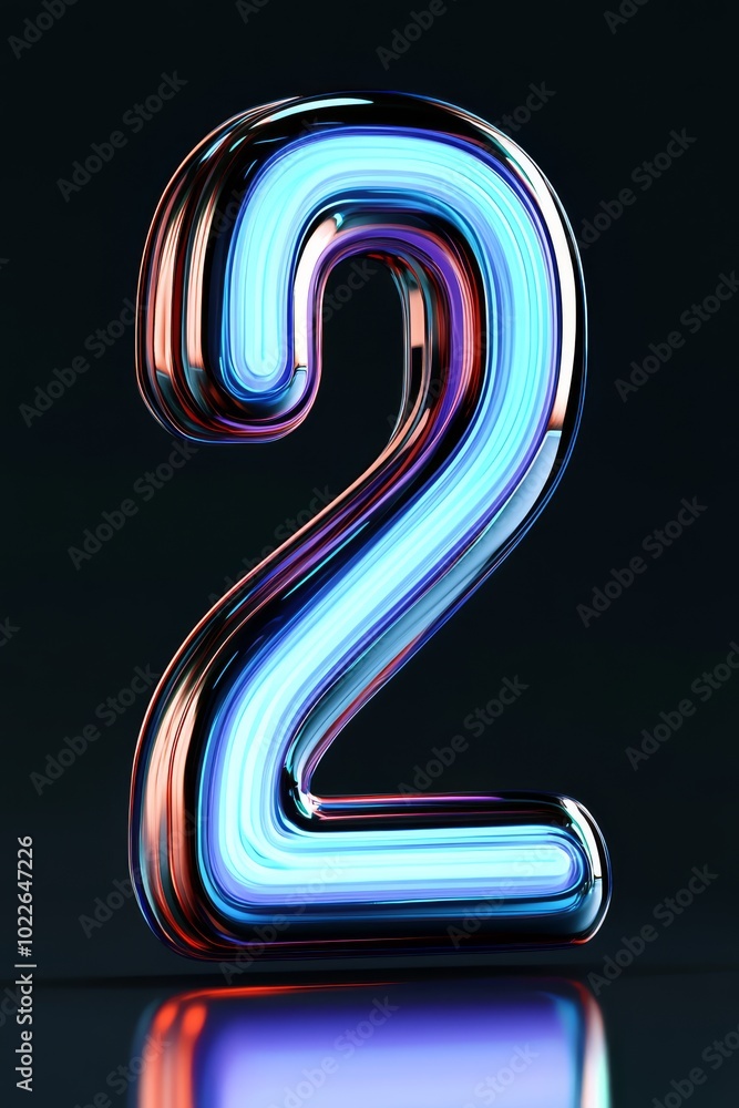 A sleek 3D rendering of the number 2 with a smooth futuristic design and glowing neon blue edges, floating against a dark background with subtle digital wave patterns. A sleek 3D rendering of the number 2 with a smooth futuristic design and glowing neon blue edges, floating against a dark background with subtle digital wave patterns.