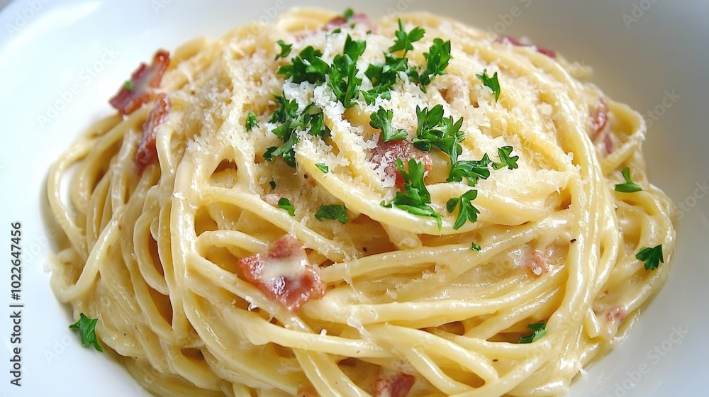 Creamy Spaghetti with Bacon and Fresh Parsley Creamy Spaghetti with Bacon and Fresh Parsley