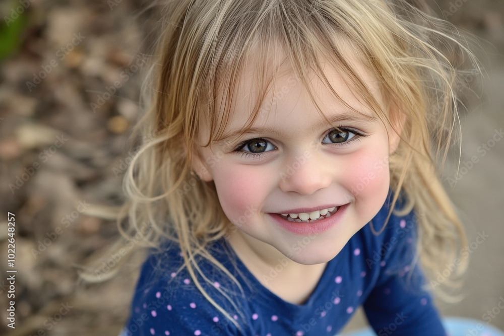 Playful young girl with bright eyes enjoys a sunny day outdoors among leaves Playful young girl with bright eyes enjoys a sunny day outdoors among leaves