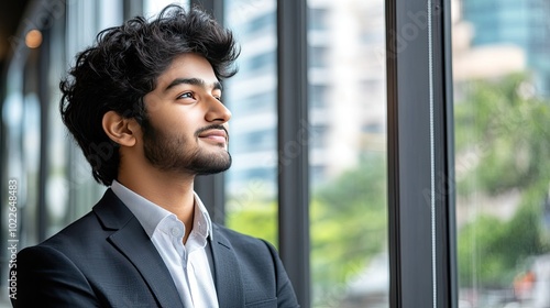 Thoughtful Young Man Gazing Out of Window