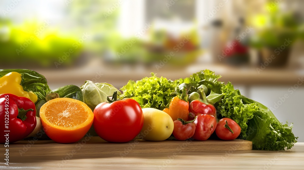 Close-up of vibrant fresh vegetables and fruits on wooden table, symbolizing healthy blood pressure foods, emphasizing natural nutrition and wellness Close-up of vibrant fresh vegetables and fruits on wooden table, symbolizing healthy blood pressure foods, emphasizing natural nutrition and wellness