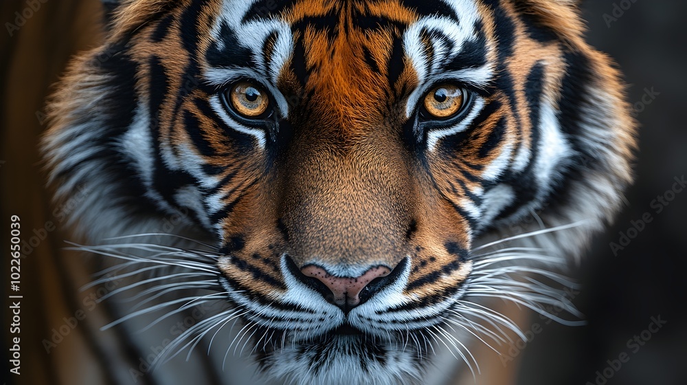 a close-up shot of a bengal tiger staring directly into the camera. close-up of a bengal tiger's intense eyes, wildlife a close-up shot of a bengal tiger staring directly into the camera. close-up of a bengal tiger's intense eyes, wildlife