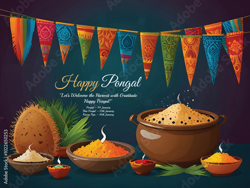 Beautiful Happy Pongal traditional south Indian festival day