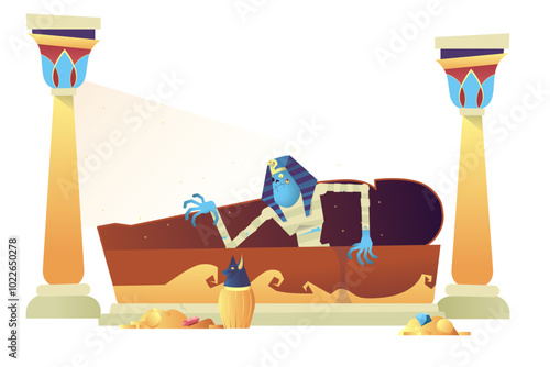 The mummy getting out its sarcophagus