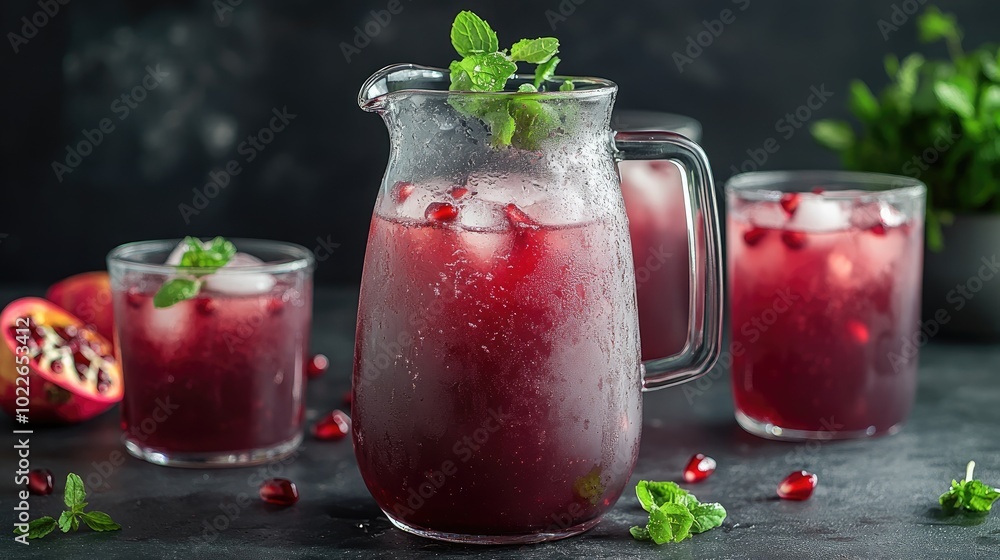 Refreshing Pomegranate Drink with Mint Garnish Refreshing Pomegranate Drink with Mint Garnish