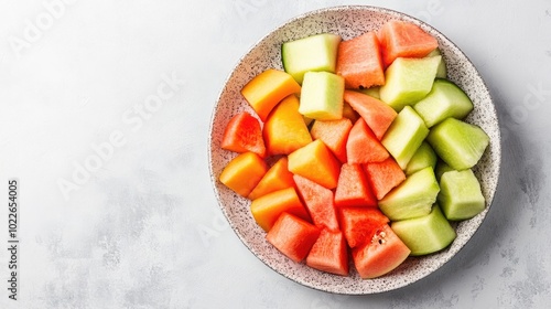 Fresh Fruit Bowl with Colorful Melon Cubes