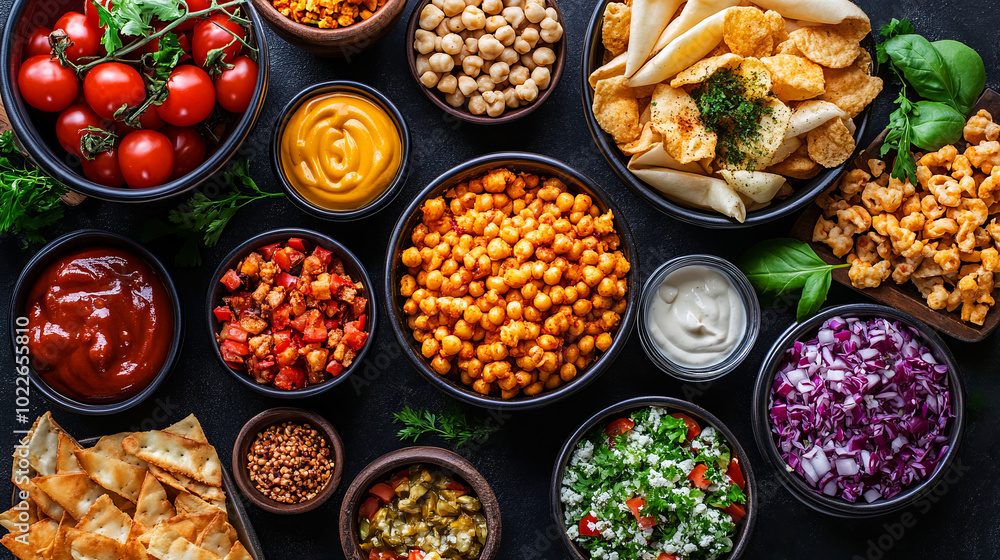 Fototapeta premium Colorful Overhead View of a Vibrant Table Filled with Food
