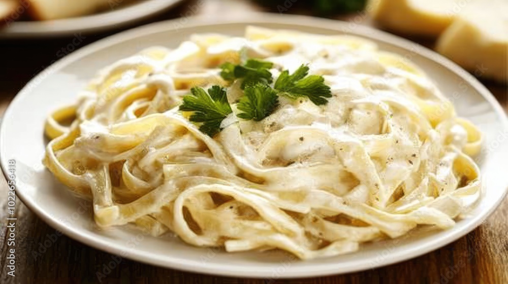 Creamy Fettuccine with Fresh Parsley Garnish Creamy Fettuccine with Fresh Parsley Garnish