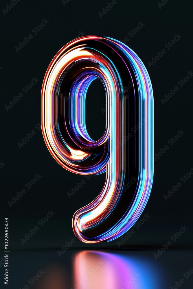 The number 9 made in sleek 3D style with a smooth futuristic design and glowing neon blue edges, floating against a dark background with subtle digital wave patterns. The number 9 made in sleek 3D style with a smooth futuristic design and glowing neon blue edges, floating against a dark background with subtle digital wave patterns.