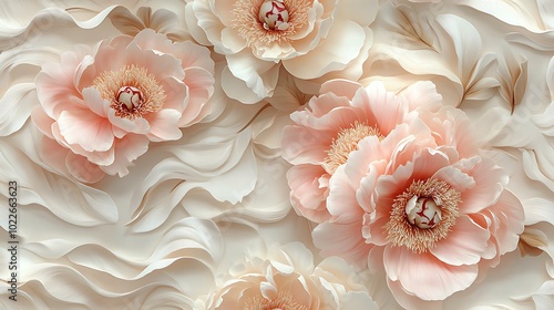 Wallpaper Mural Romantic peony and magnolia blooms in pastel pink and cream tones, intertwined in a delicate floral arrangement, hd quality, soft lighting, intricate petal and leaf details, Torontodigital.ca