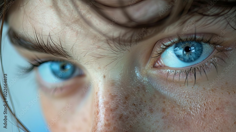 Close-up of a Person's Blue Eye with Freckles Close-up of a Person's Blue Eye with Freckles
