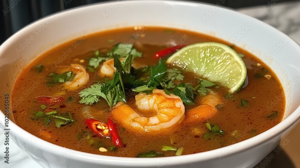 Shrimp Soup with Fresh Herbs and Lime Slice Shrimp Soup with Fresh Herbs and Lime Slice