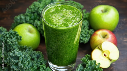 Fresh Green Smoothie with Kale and Apples