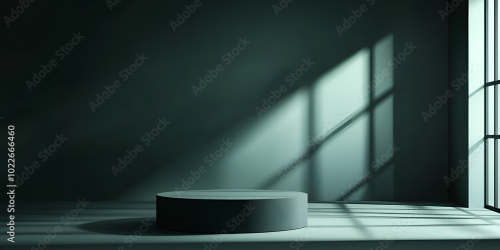 Minimalist Green Podium with Dramatic Shadows Minimalist Green Podium with Dramatic Shadows