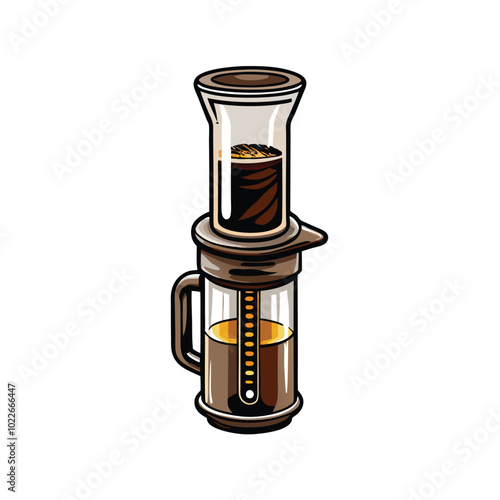 Illustration of a small, portable coffee maker for camping.