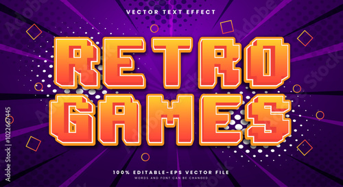 Retro Games pixel editable text effect template with modern style Theme