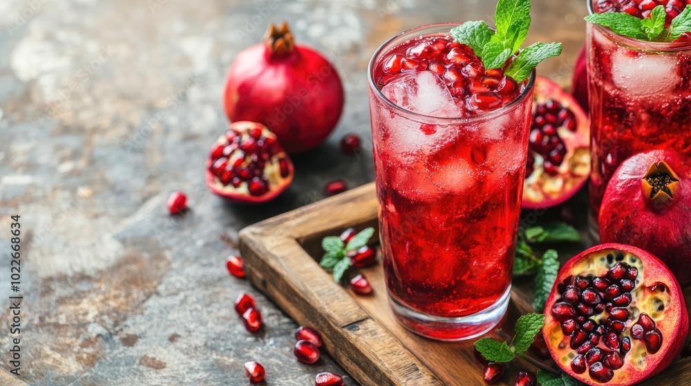 Refreshing Pomegranate Cocktail with Mint Garnish Refreshing Pomegranate Cocktail with Mint Garnish