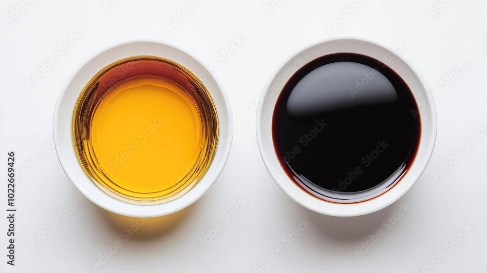 Close-Up of Oil and Dark Liquid in Bowls Close-Up of Oil and Dark Liquid in Bowls