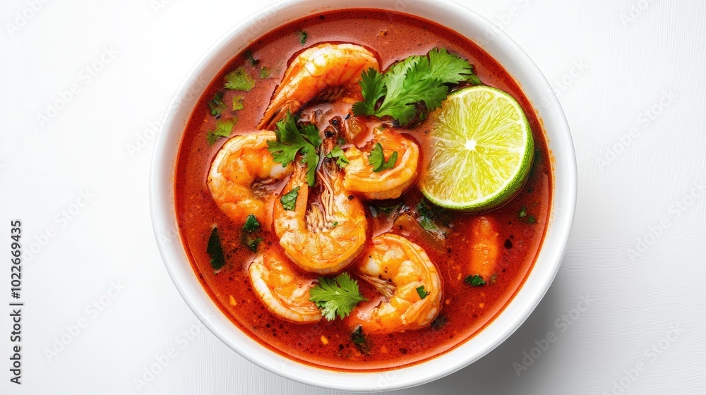 Spicy Shrimp Soup with Fresh Cilantro and Lime Slice Spicy Shrimp Soup with Fresh Cilantro and Lime Slice