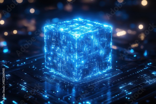 A blue cube with a glowing light on it