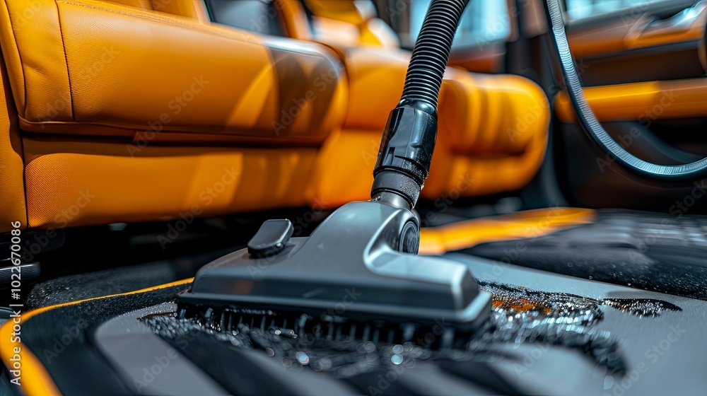 Close-up of a Vacuum Cleaner Head Cleaning a Car Interior Close-up of a Vacuum Cleaner Head Cleaning a Car Interior