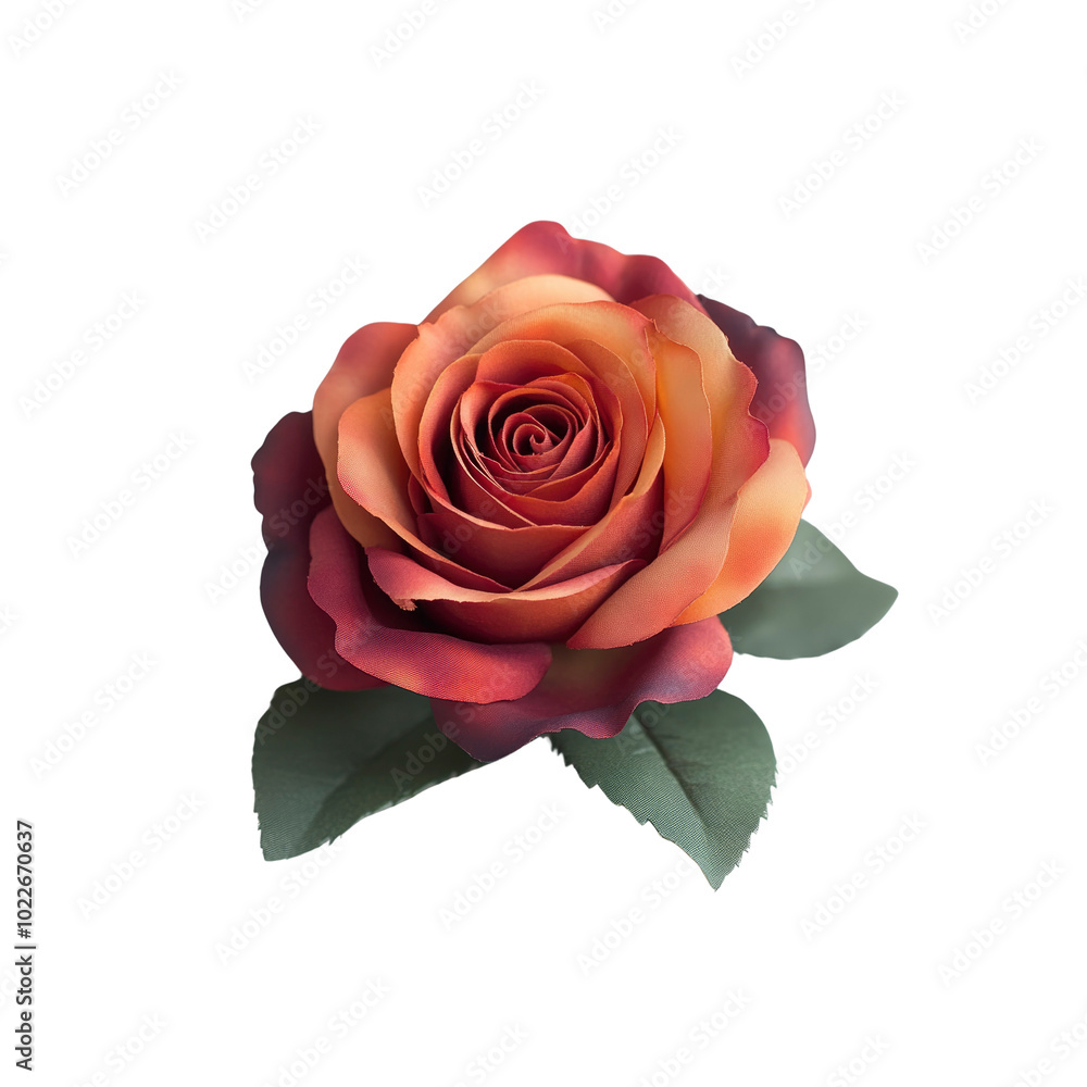 Single Orange Rose with Green Leaves Single Orange Rose with Green Leaves