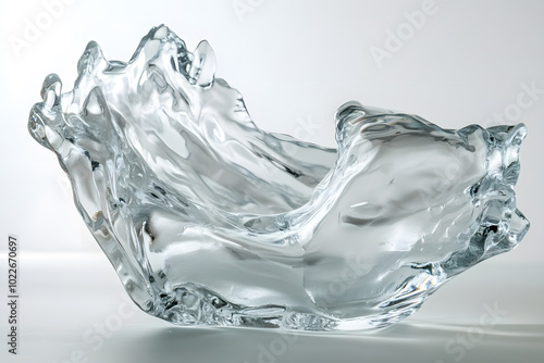 Transparent melted piece of acrylic, plastic isolated on white background