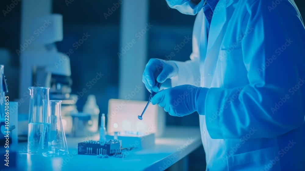 Skilled technician holding precision screwdriver, meticulously repairing small electronic device on clean workbench. Detailed repair process in focus. Skilled technician holding precision screwdriver, meticulously repairing small electronic device on clean workbench. Detailed repair process in focus.