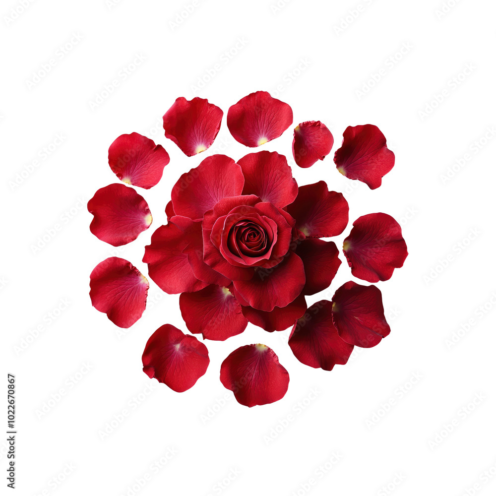 Red Rose with Petals on White Background Red Rose with Petals on White Background