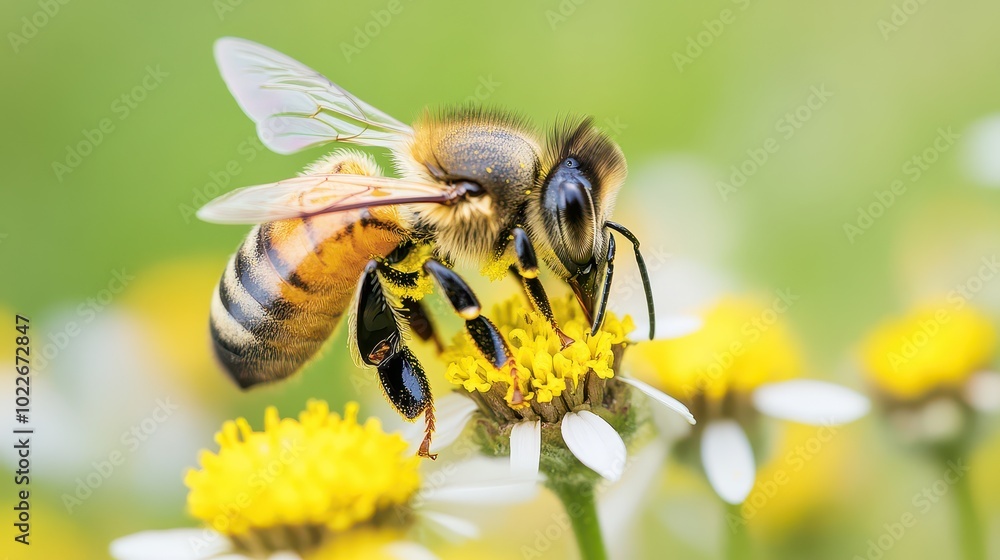 A close-up of a bee collecting pollen from a vibrant flower, showcasing nature's beauty and the importance of pollinators. A close-up of a bee collecting pollen from a vibrant flower, showcasing nature's beauty and the importance of pollinators.