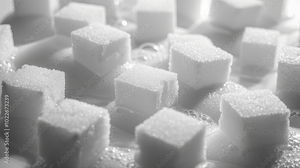 White Sugar Cubes in a Liquid, Close Up White Sugar Cubes in a Liquid, Close Up
