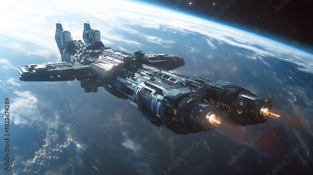 Futuristic Space Station Orbiting Earth Futuristic Space Station Orbiting Earth