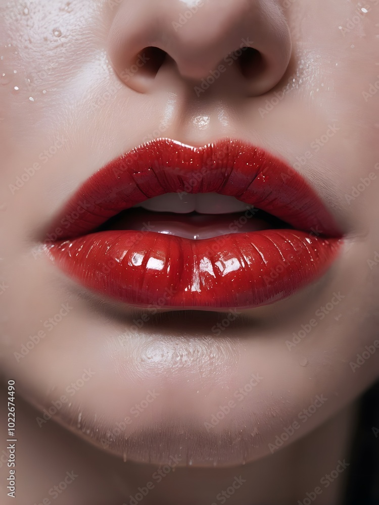 Obraz premium Close up shot of red lips of woman