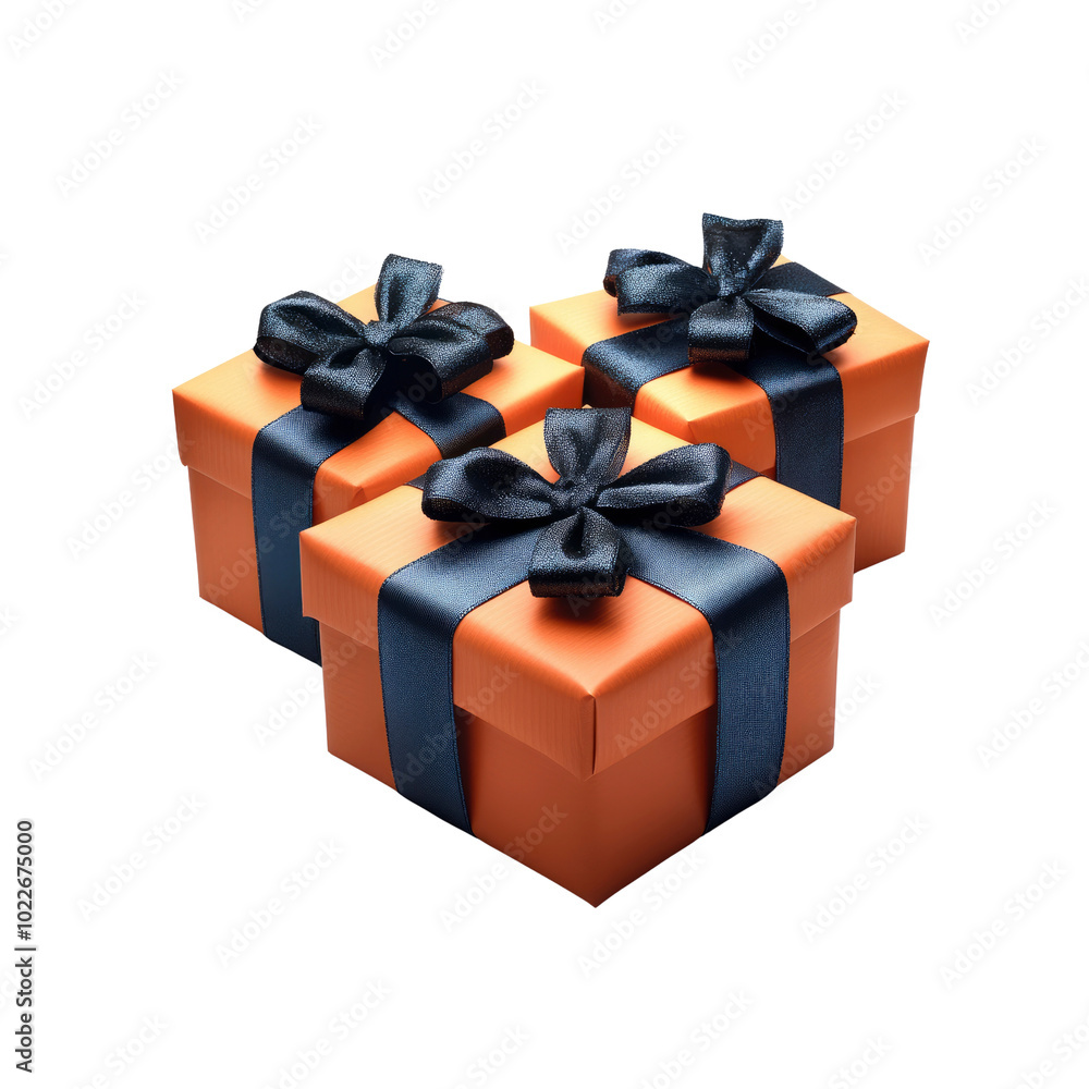 Three Orange Gift Boxes with Black Ribbons Three Orange Gift Boxes with Black Ribbons