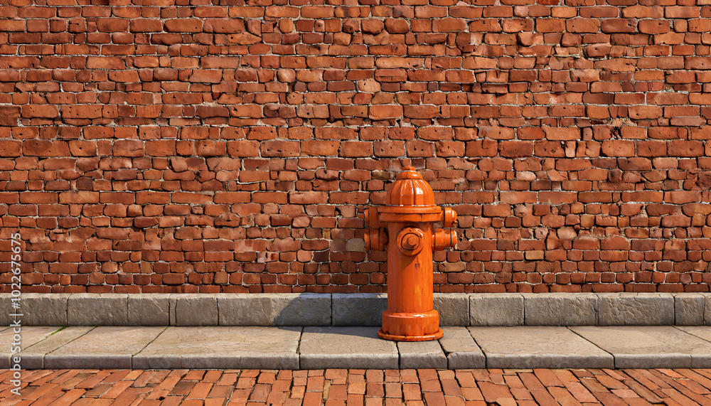 Hydrant orange devant un mur de briques Hydrant orange devant un mur de briques