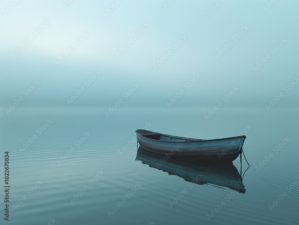 Solitude on the Misty Lake: A Boat at Rest Solitude on the Misty Lake: A Boat at Rest