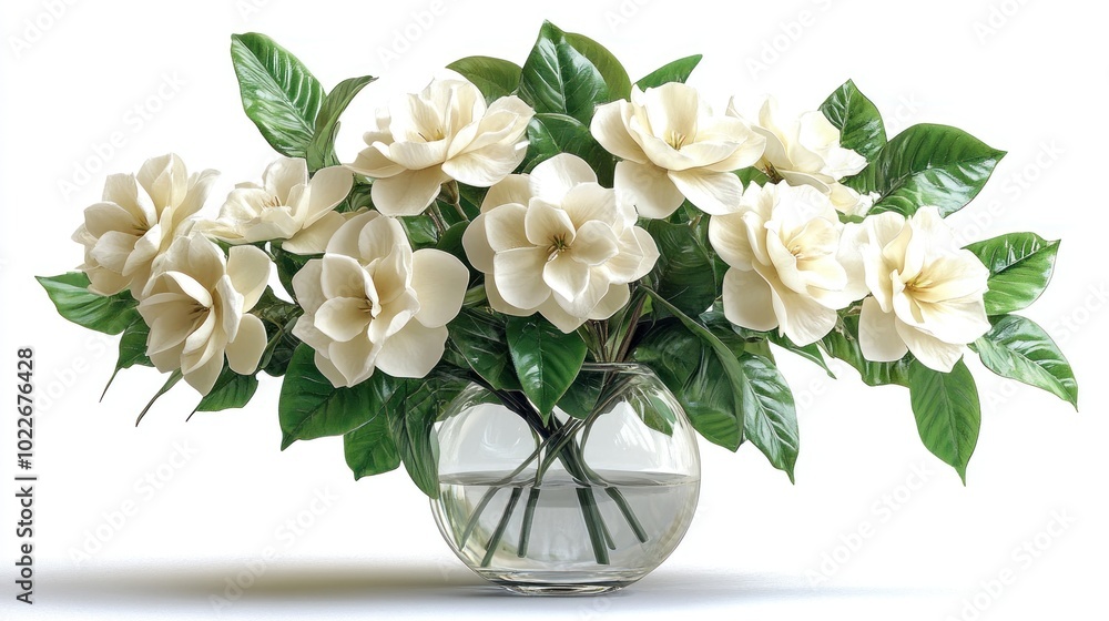 A beautiful arrangement of white flowers in a glass vase. A beautiful arrangement of white flowers in a glass vase.