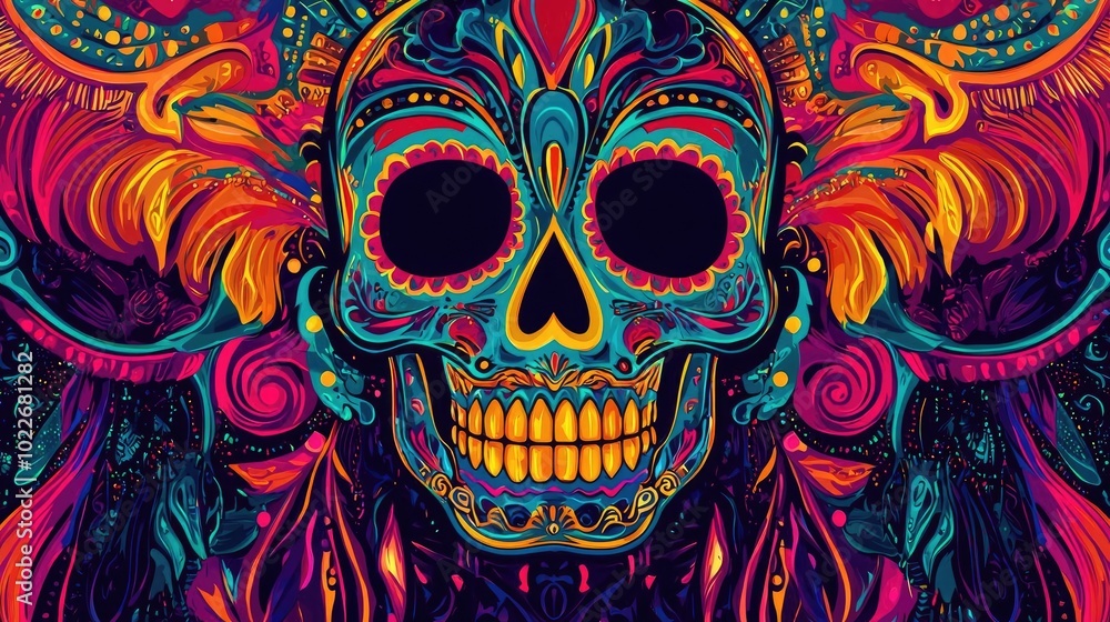 Vibrant and colorful skull art featuring intricate patterns and lively designs, perfect for celebrating life and culture. Vibrant and colorful skull art featuring intricate patterns and lively designs, perfect for celebrating life and culture.