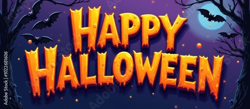 Halloween background with text Happy Halloween. Colorfull poster in cartoon style