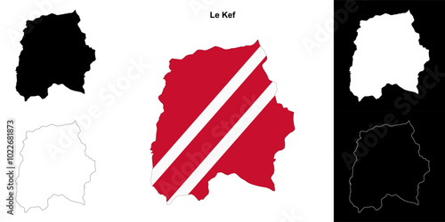 Le Kef governorate outline map set photo