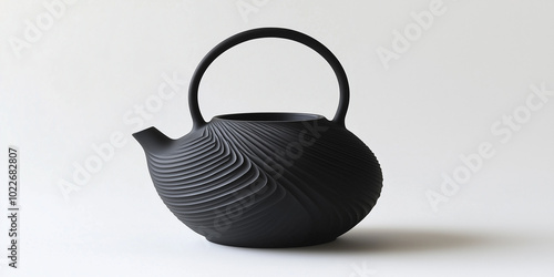 A black cast iron teapot isolated on white background photo