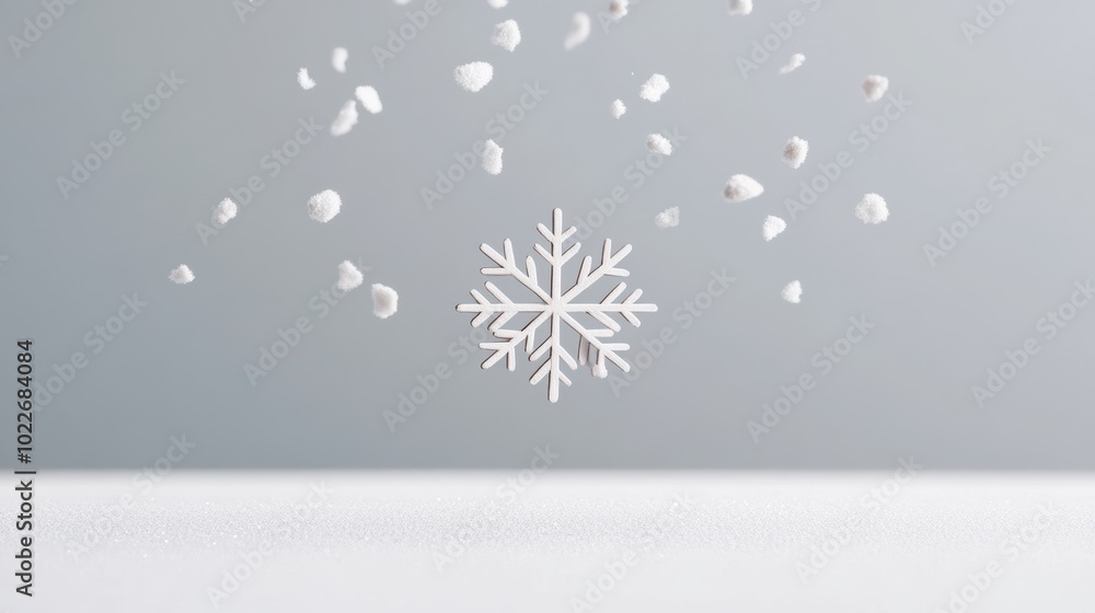 Fototapeta premium A delicate line drawing of a snowflake gently falling to the ground, symbolizing the beauty and serenity of stillness.