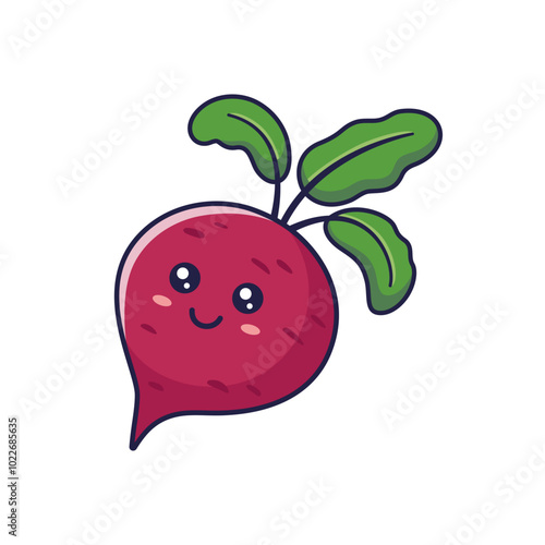 Cute Kawaii beet root cartoon icon illustration. Food vegetable flat icon concept isolated on white background. Beet root character, mascot in Doodle style.
