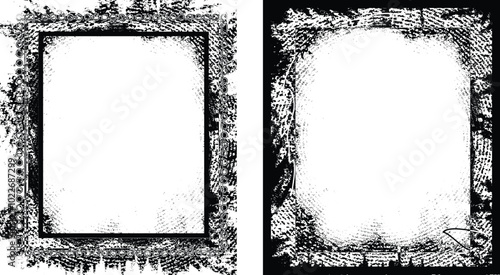 set of frames, old frame with a frame, antique photo frame, black and white grunge frames with a border, two black and white frames set with a grunge texture, square vintage photo frame